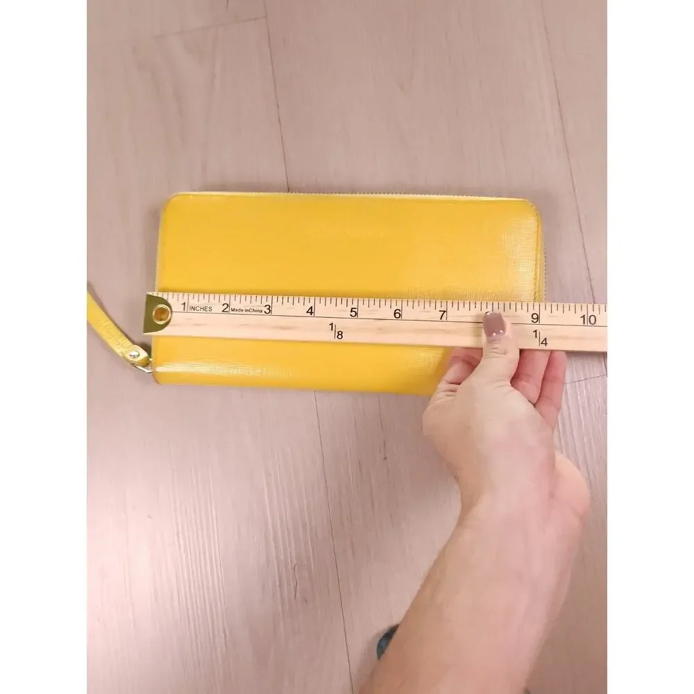 Arlington Milne Yellow Zip Around Wallet Wristlet Textured Leather Organizer